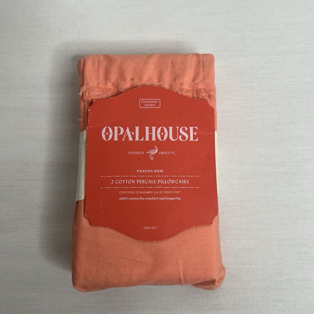Opalhouse Frayed Hem Cotton Percale Pillowcases STANDARD Queen Orange